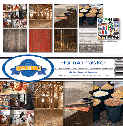 Reminisce Atf-200 Kit Scrapbooking The Farm – 8 Fogli 30,5x30,5 Cm E Foglio Adesivo, Acido Free