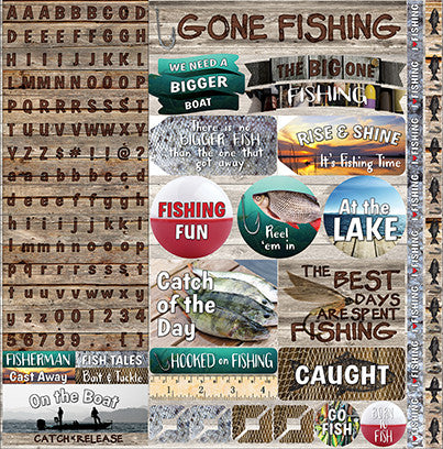 WS Gone Fishing: Gone Fishing 12x12 Alpha Variety Sticker