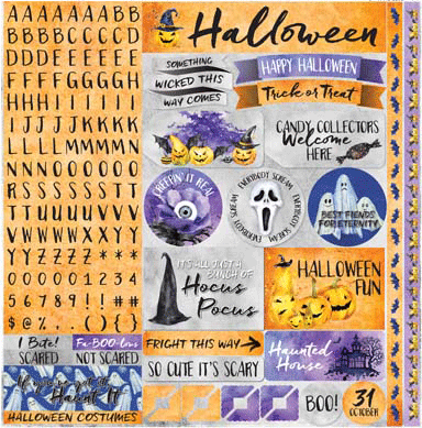 Watercolor Halloween: Watercolor Halloween 12x12 Alpha Sticker